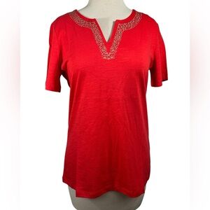 NWT Coral Bay Red Short Sleeve Top Size S Gold Accent on V-Neck Cotton
